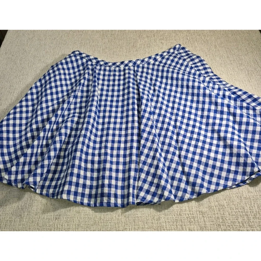 J. Crew Linen Blue Plaid Gingham Full Mini Skirt Size 8